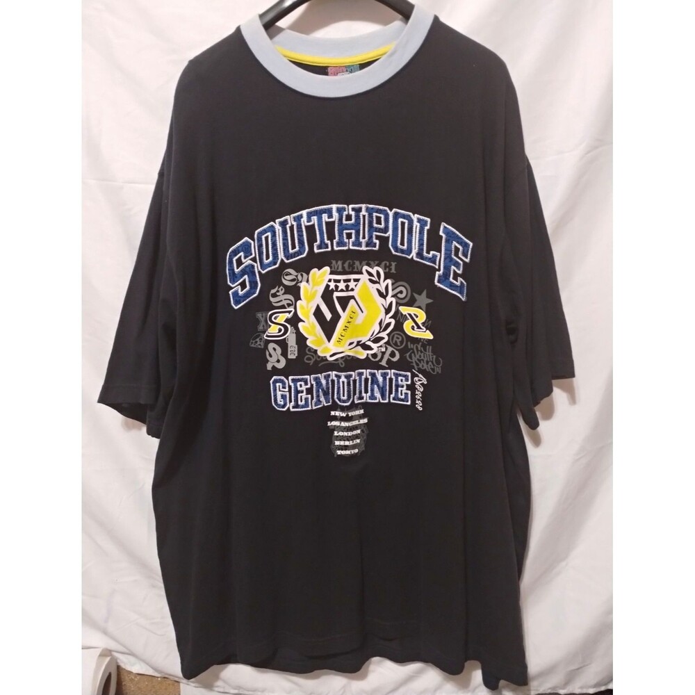 Vintage SouthPole T-shirt 3XL Black Y2K Genuine Graphic Crest Ringer Tee Baggy